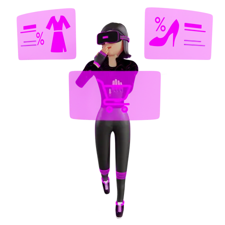 Womann Shopping With Virtual Reality Device Metaverse  3D Illustration