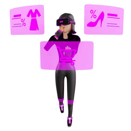 Womann Shopping With Virtual Reality Device Metaverse  3D Icon