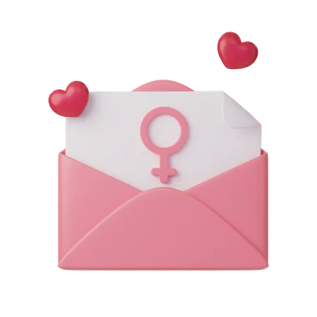 Romantic Envelope With Female Gender Symbol For International Womens Day 3 D Illustration Feminism Independence Freedom Empowerment Activism For Women Rights 3D Icon