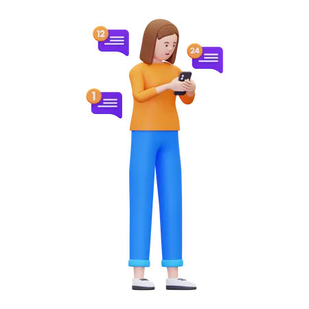 3 D Women Are Getting Lots Of Incoming Message Notifications Illustration 3D Illustration