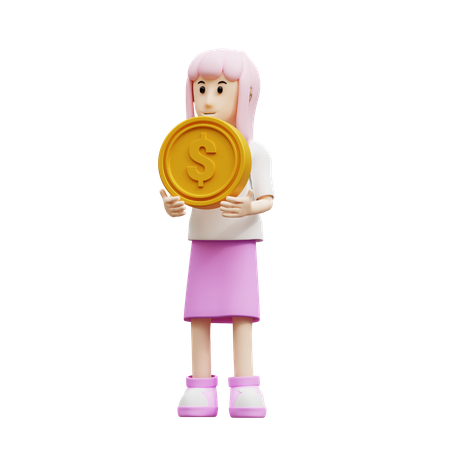 Women bring gold coin  3D Icon