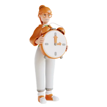 3 D Illustration Women Holding Clock 3D Illustration