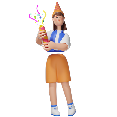 Women Holding Confetti Party  3D Icon