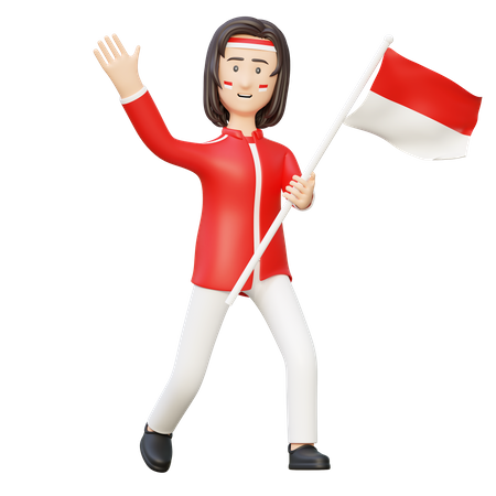 Women holding flag of indonesia  3D Illustration