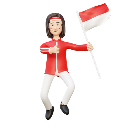 Women holding flag of indonesia  3D Illustration