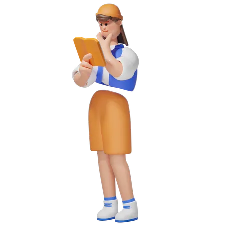 真剣に本を読んでいる女性  3D Illustration