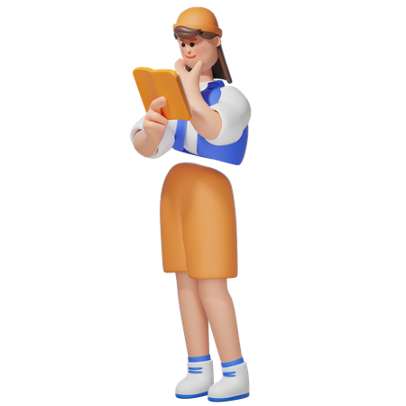 Women Reading a Book Seriously  3D Illustration