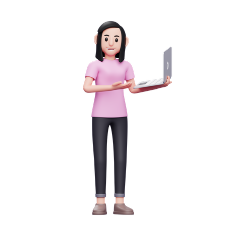 Women showing a laptop  3D Icon