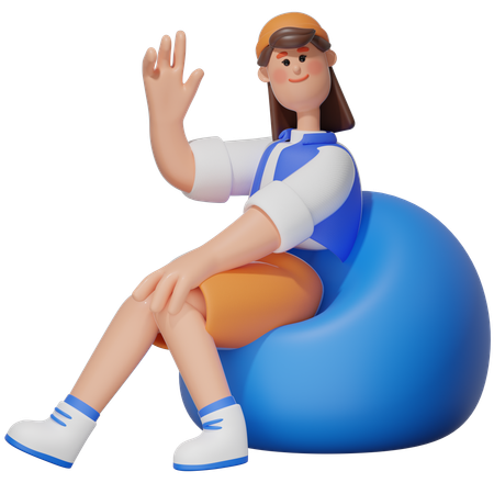 Women Sitting on Bean Bag  3D Icon