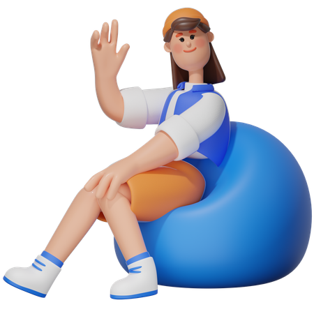 Women Sitting on Bean Bag  3D Illustration