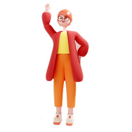 Women Standing with hand up 3D Illustration