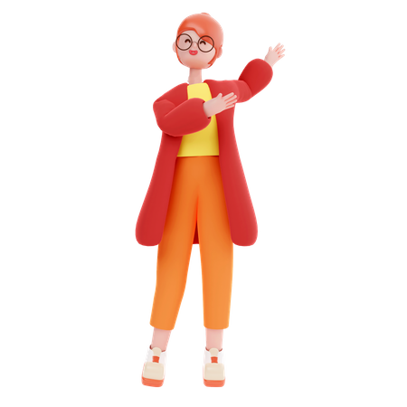 Women Standing with hand up 3D Illustration