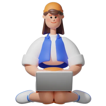 Women Typing on Laptop  3D Illustration