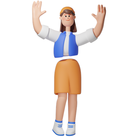 Women with  Hands Up  3D Illustration