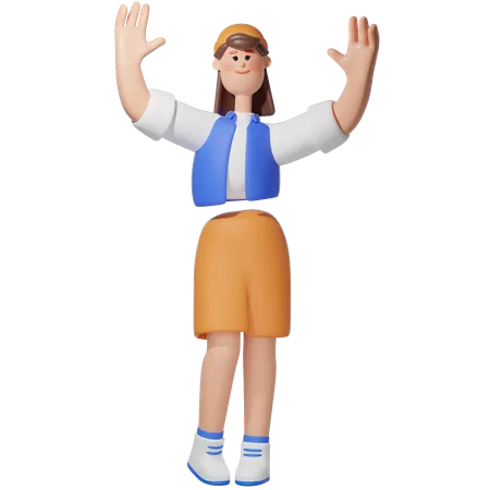 Women with  Hands Up  3D Illustration