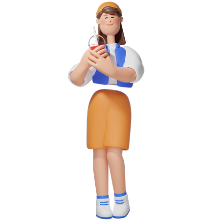 Women with Holding Drink  3D Icon