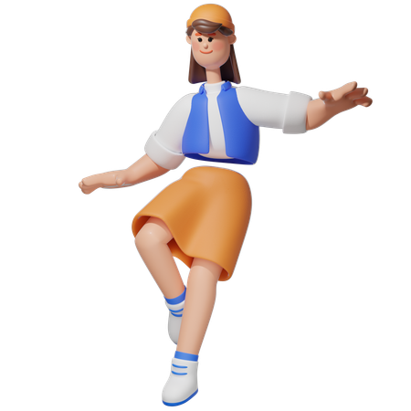 Women with Jumping Down  3D Illustration