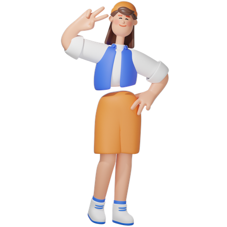 Women with Peace pose  3D Illustration