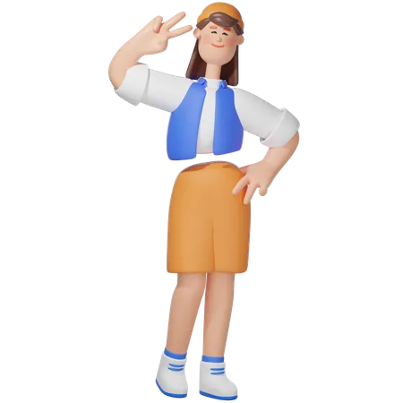 Women with Peace pose  3D Illustration