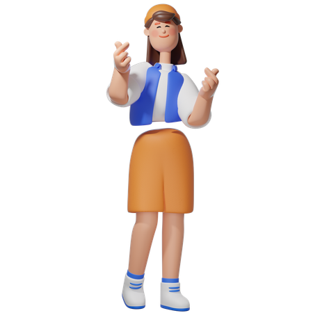 Women with Saranghaeyo pose  3D Illustration