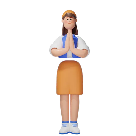 Women With Welcoming pose  3D Illustration