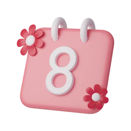 Womens Day Calendar Icon With Flower Decoration International Womens Day 3 D Illustration Feminism Independence Freedom Empowerment Activism For Women Rights 3D Icon