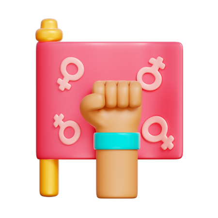 Women's Day Flag with Hand  3D Icon