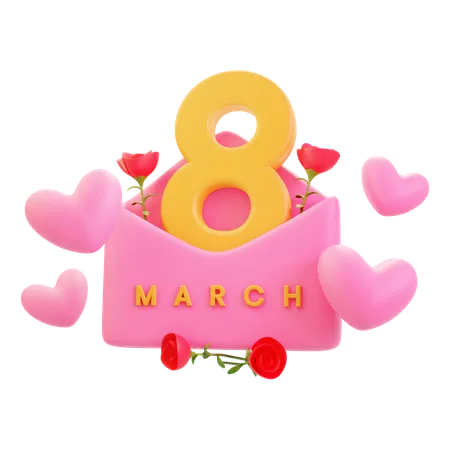 Floating Pink Envelope 8 March Number And Love Intenational Womens Day 3D Illustration