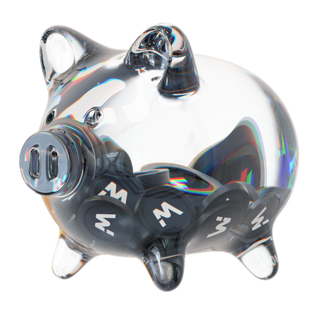 Woo Clear Glass Piggy Bank With Decreasing Piles Of Crypto Coins  3D Icon