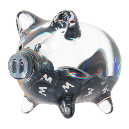 Woo Clear Glass Piggy Bank With Decreasing Piles Of Crypto Coins  3D Icon