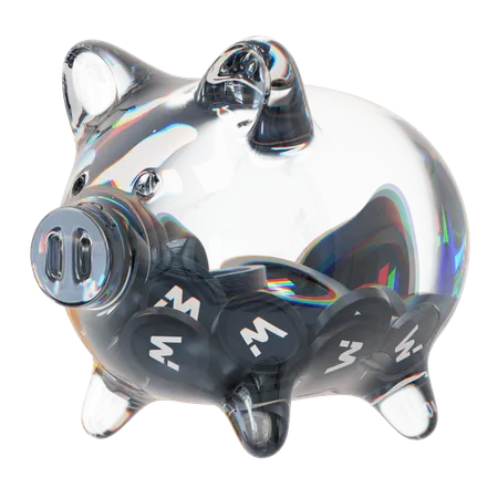 Woo Clear Glass Piggy Bank With Decreasing Piles Of Crypto Coins  3D Icon