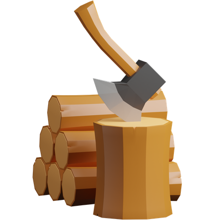 Wood & Axe  3D Icon