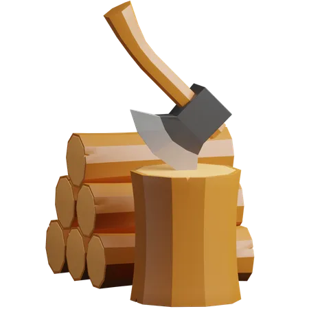 Wood & Axe  3D Icon