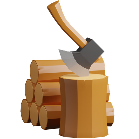 Wood & Axe  3D Icon