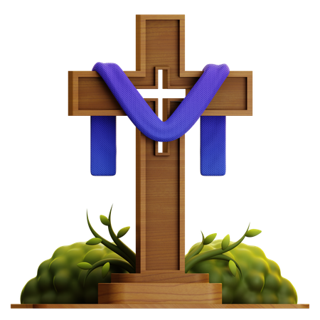 Wood Cross & Shawl With Grass  3D Icon