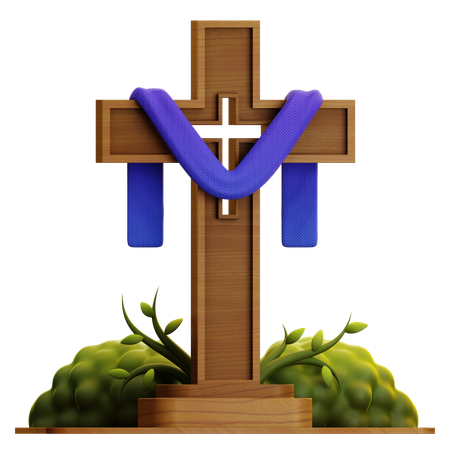 Wood Cross & Shawl With Grass  3D Icon