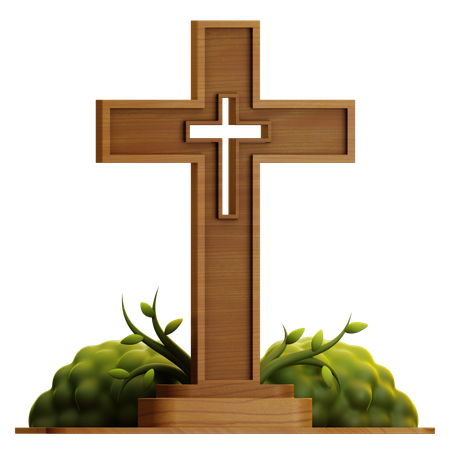 Wood Cross With Grass  3D Icon