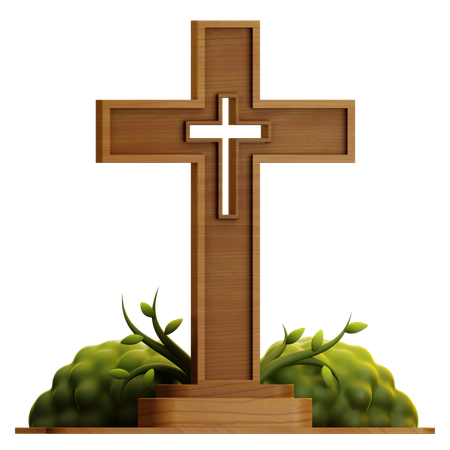 WOOD CROSS WITH GRASS  3D Icon