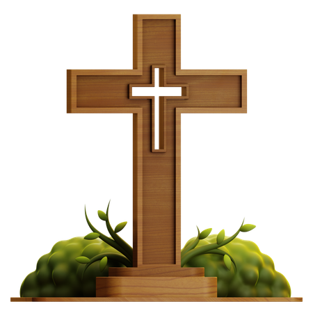 Wood Cross With Grass  3D Icon