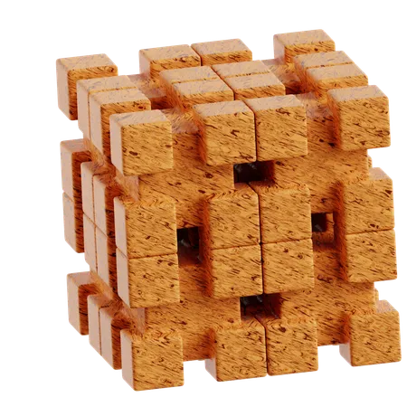 Wood Cube Abstract Shape  3D Icon