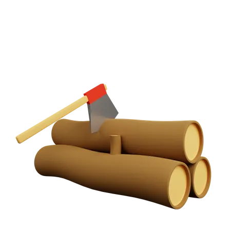 3 D Illustration Of Simple Object Wood And Axe 3D Illustration