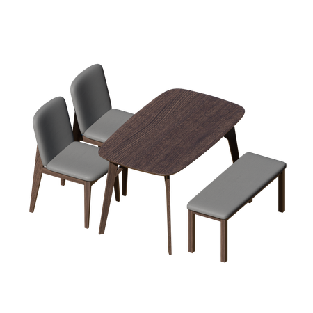 Wood Dining Table Set  3D Illustration