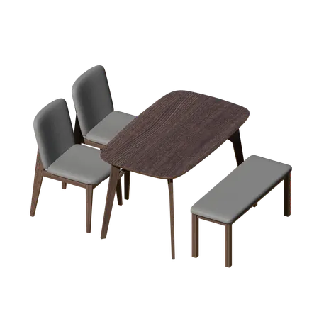 Wood Dining Table Set  3D Illustration