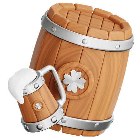 Wooden Barrel With Beer Glass  3D Icon