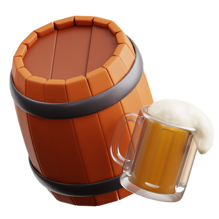 Wooden Barrel With Beer Glass  3D Icon