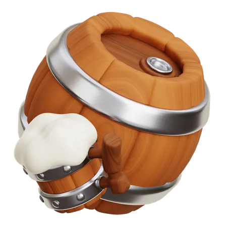 Wooden Barrel With Beer Mug  3D Icon