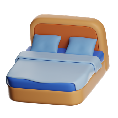 Wooden Bed With Bedding  3D Icon