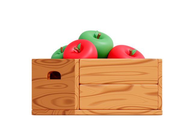 Wooden box with apples  3D Icon