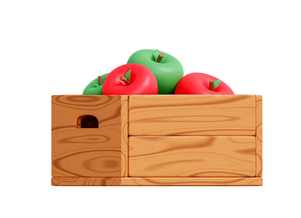 Wooden box with apples  3D Icon