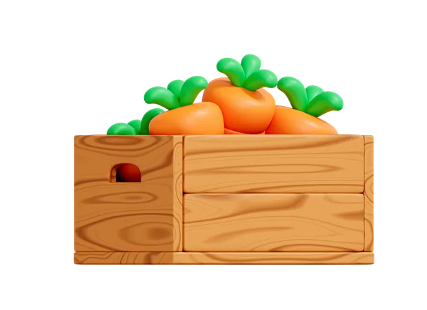 Wooden box with carrots  3D Icon